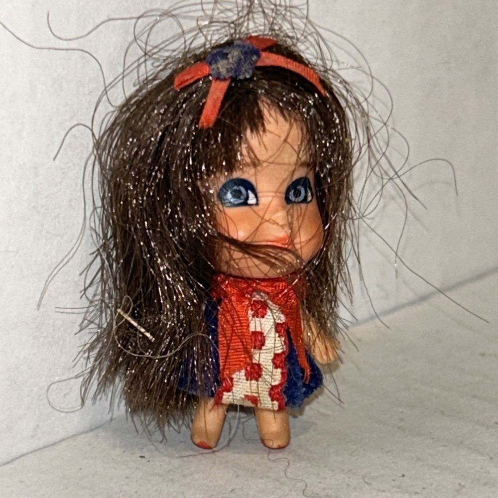 Vintage Mattel Liddle Kiddle Liz Kiddle 2" Doll Brown Hair Blue Eyes 1960's H2
